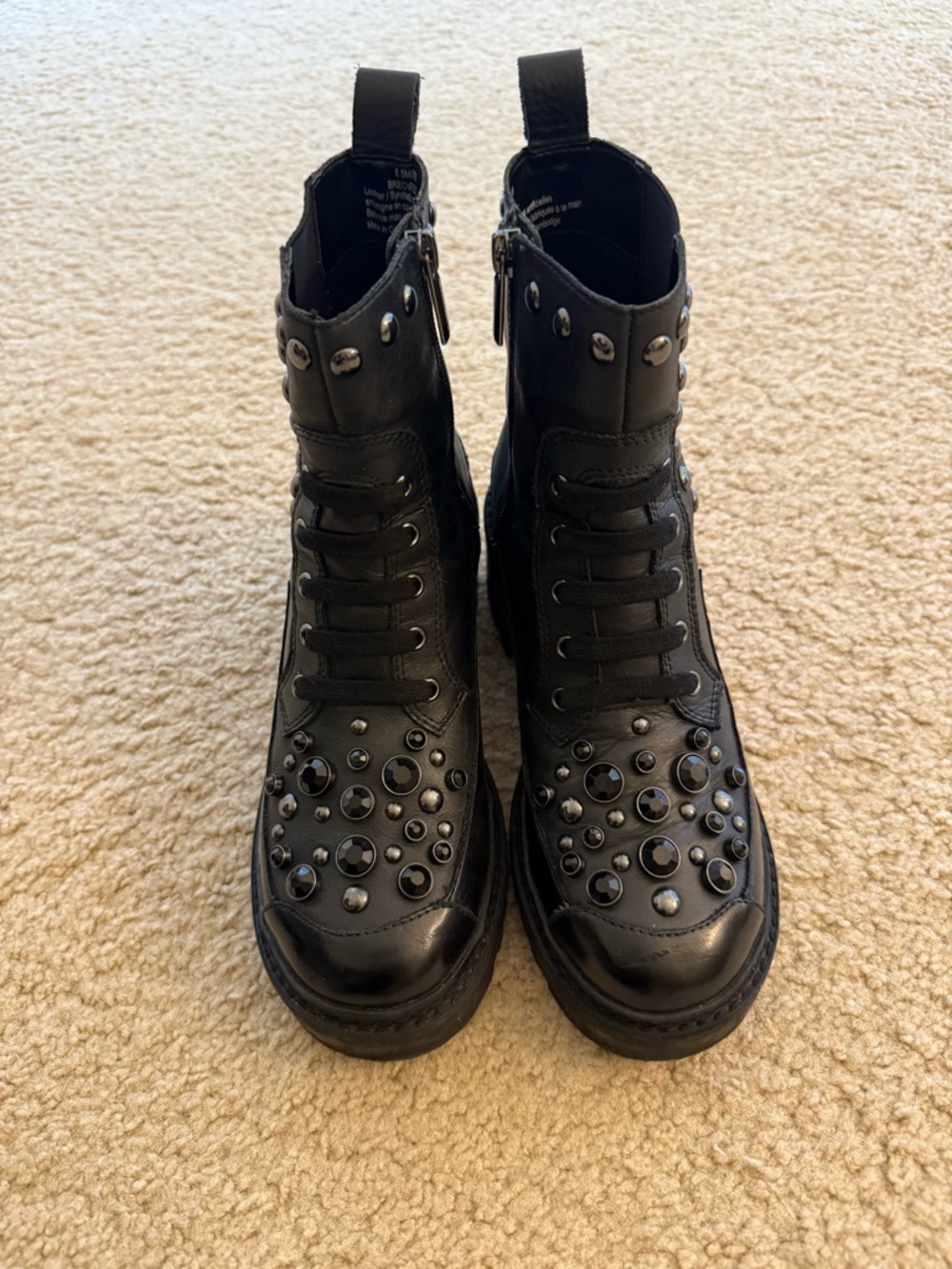 Karl Lagerfeld Black Studded Leather Combat Boots
